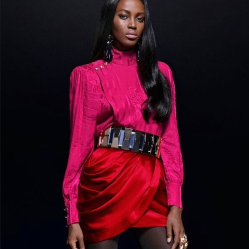Pink Satin Balmain Blouse